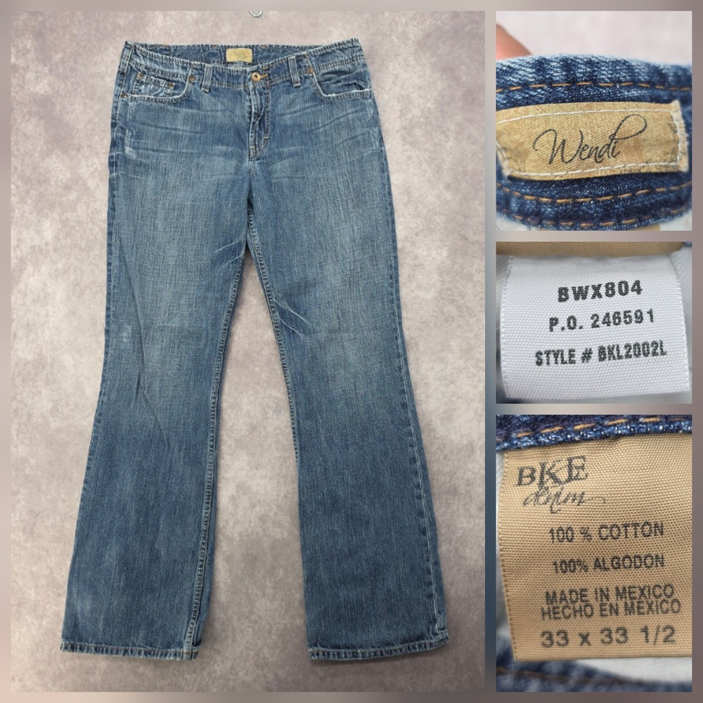 BKE Wendi Bootcut Jeans Womens 34x32 Medium Wash Distressed Blue Fits 34x33.5